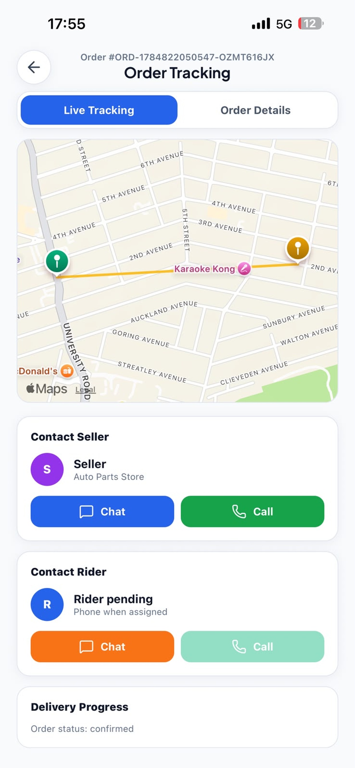 Live delivery tracking